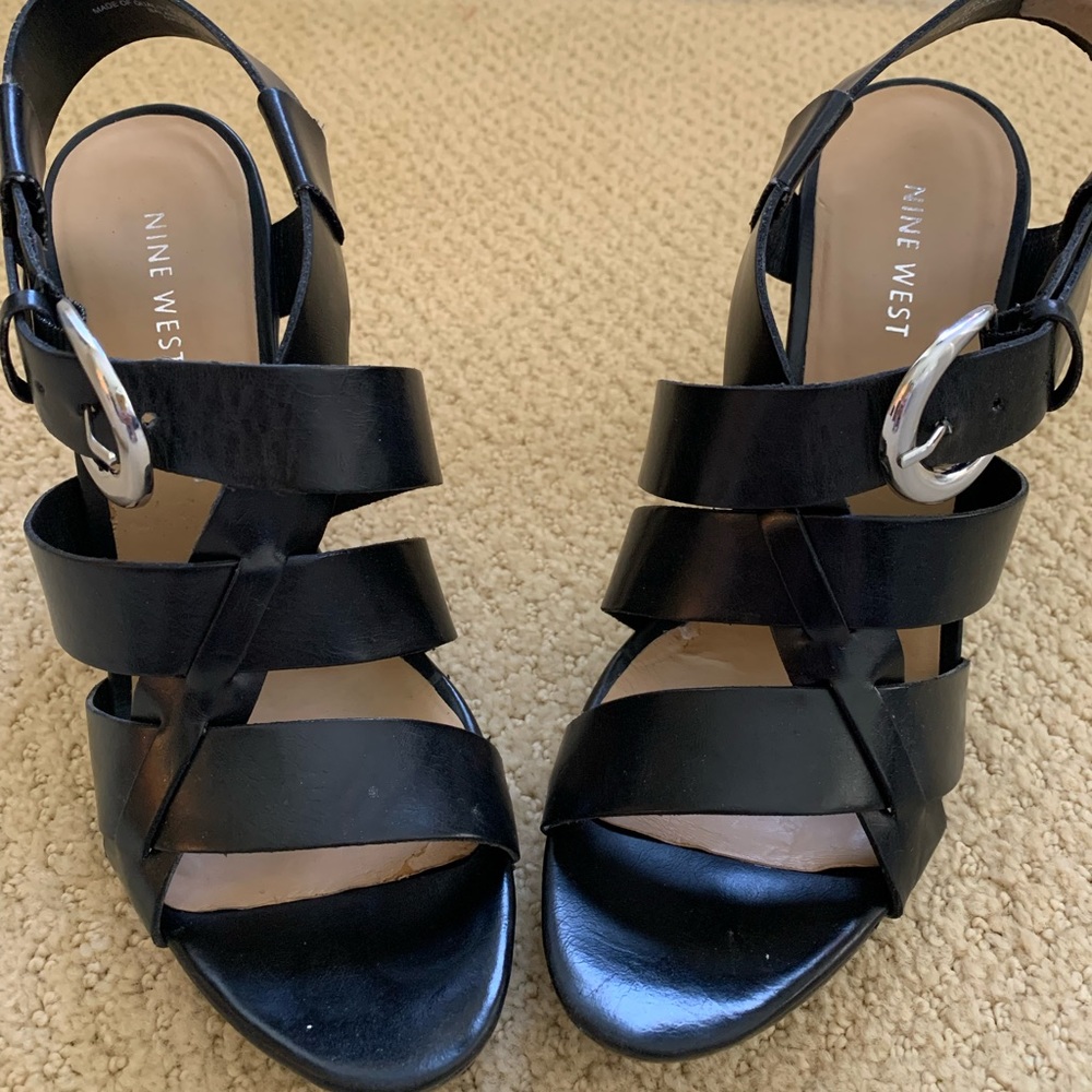 Nine West Black Velaso strap sandals 3 inch heel